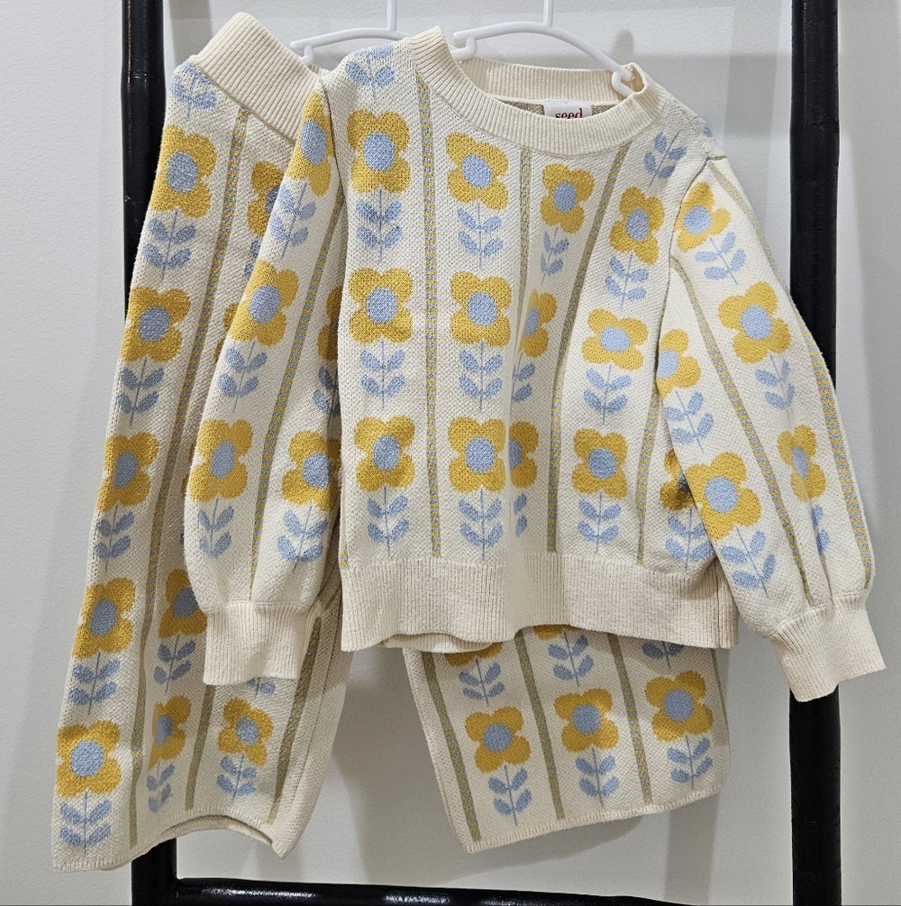 Seed Heritage Kids Knit Set - Cream, Yellow, Blue Floral